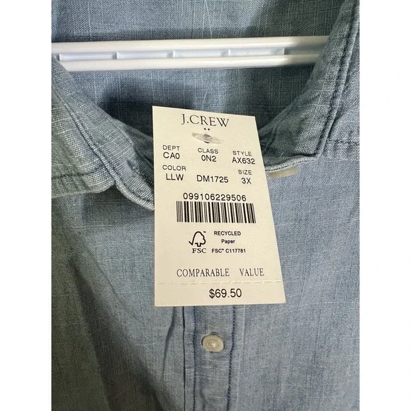 j crew chambray Collared Tank Women's 3X 100% Cotton NWT - Picture 3 of 6